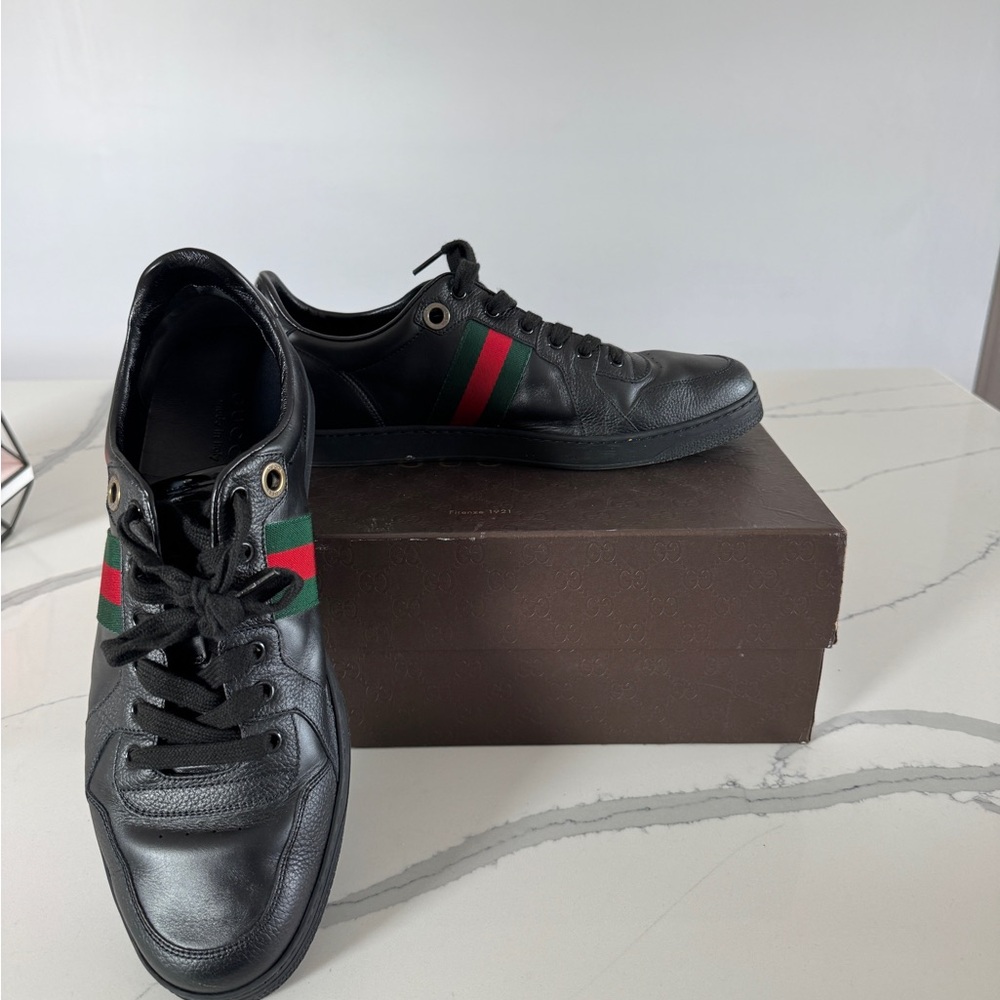 Gucci Black Sneakers with Red and Green Accents